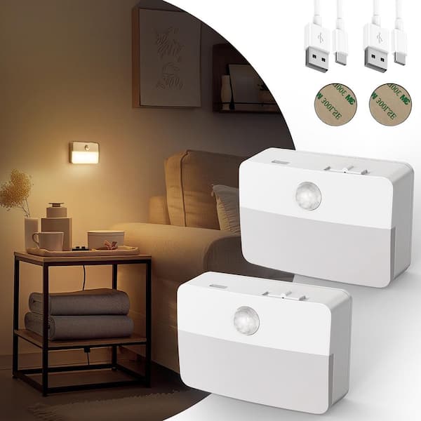 1-Light LED Motion Sensor Night Light, Rechargeable LED Night Light, 35LM Soft White for Stairs, Hallway (2-Pack)