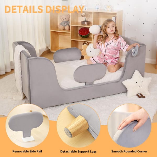 Kids Chair Toddler Floor Bed Frame with Removable Guard Rails Kids Beds Standard Crib Size(Mattress Not Included)