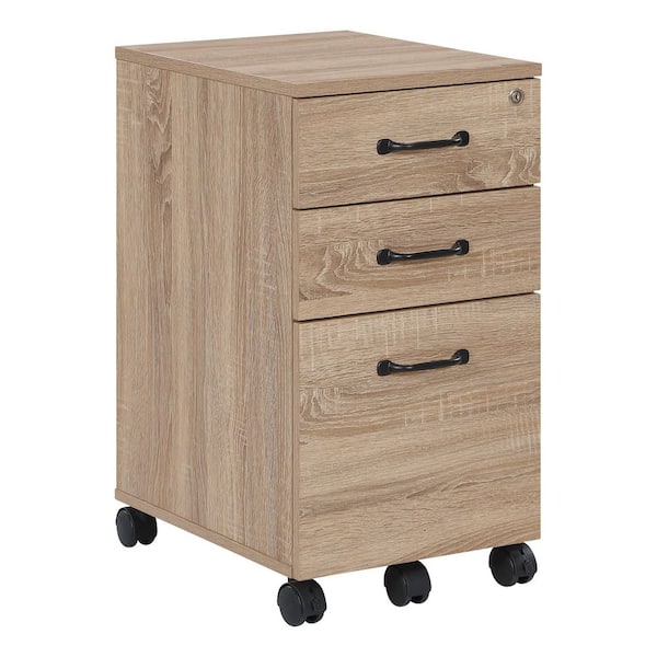 Ace 14 in. 3-Drawer Lateral Wood Mobile File in River Oak Finish