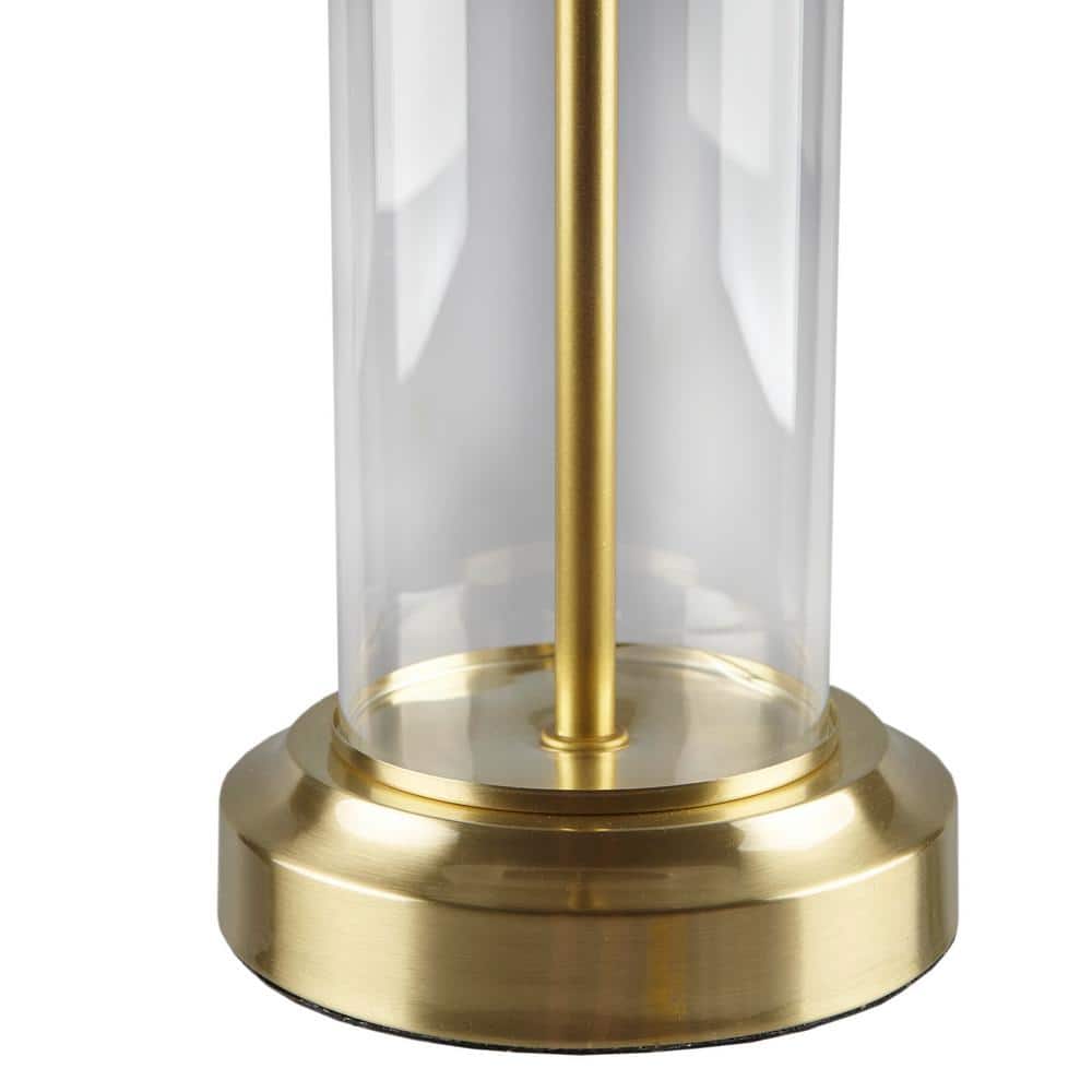 Gold and Clear Glass Cylinder Table Lamp Set with Drum Shades