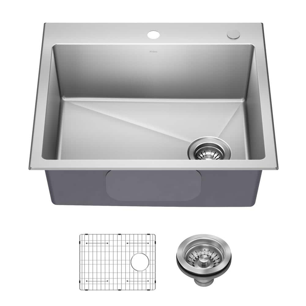 KRAUS Fairlane 25-Drop In/Top Mount Single Bowl 18-Gauge Stainless Steel Kitchen Sink