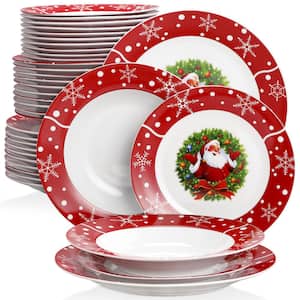Santaclaus 36-Piece White and Red Porcelain Christmas Dinnerware Set (Service for 12)