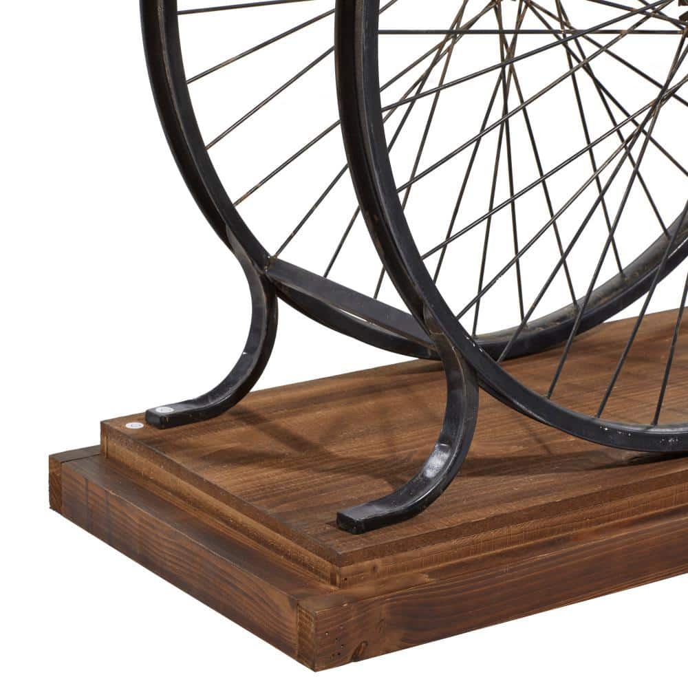 Industrial Brown Wood and Metal Wheel Console Table with Storage