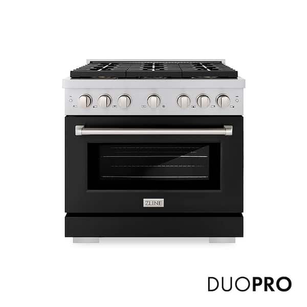 36 in. 5.2 cu. ft. Paramount Dual Fuel Range with 6 Burner DuoPro Cooktop and Convection Oven with Black Matte Door