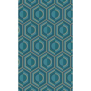 Blue & Gold 3D Retro Geometric Wallpaper R7890, (57 Sq.ft.) Non-Pasted Double Roll