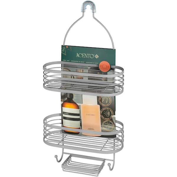 3-Tier Over the Shower Caddy with Banded Accents in Matte Gray