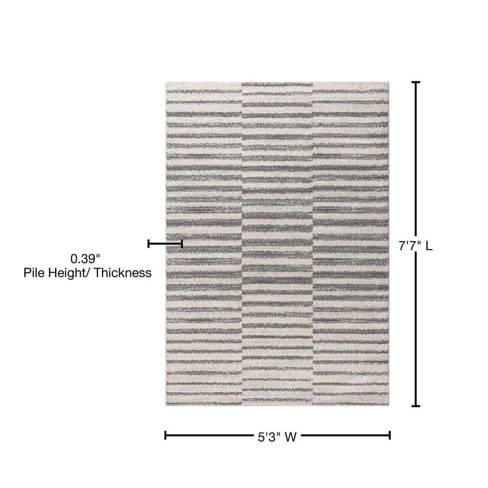 Handmade Reversible Gray Stripe Synthetic Area Rug 5x8 Feet