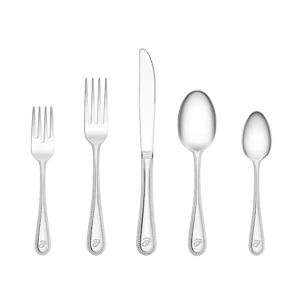 RiverRidge Home Beaded Monogrammed Letter F 46-Piece Silver Stainless Steel Flatware Set (Service for 8)