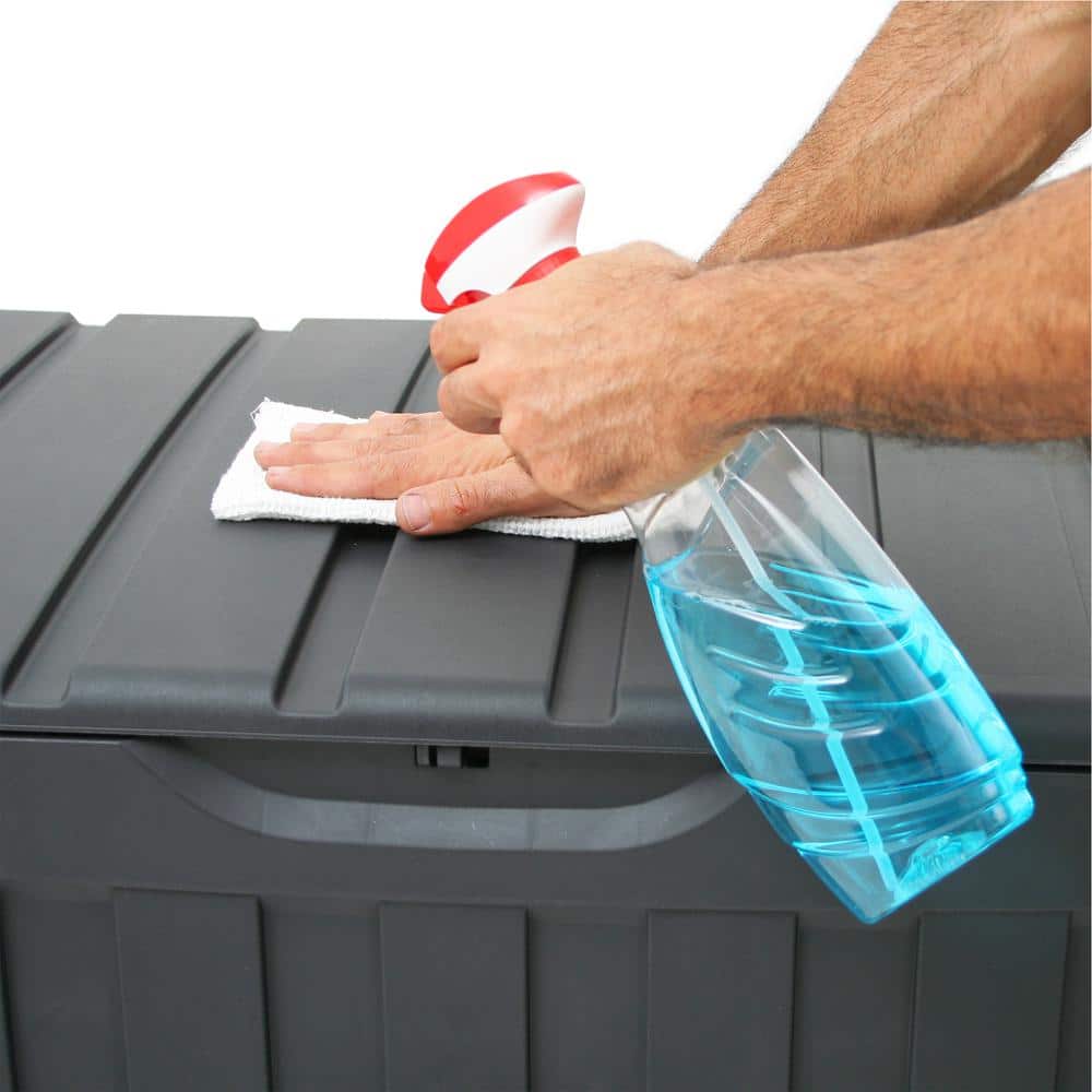Gray 90 Gallon Lockable Plastic Deck Storage Box with Wheels