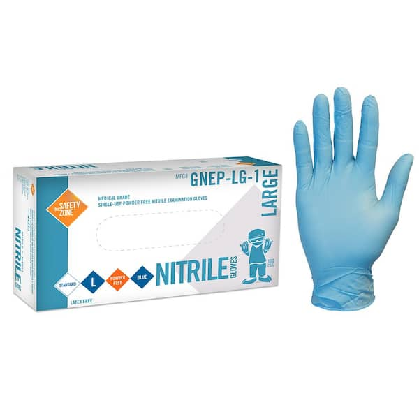 THE SAFETY ZONE Large Thick Blue Nitrile Exam Gloves (100 Gloves/Box ...