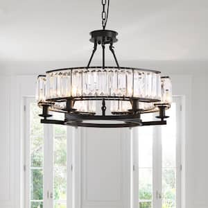 6-Light Black Modern Crystal Chandelier Drum Island Adjustable Hangding Semi Flush Mount Ceiling Light