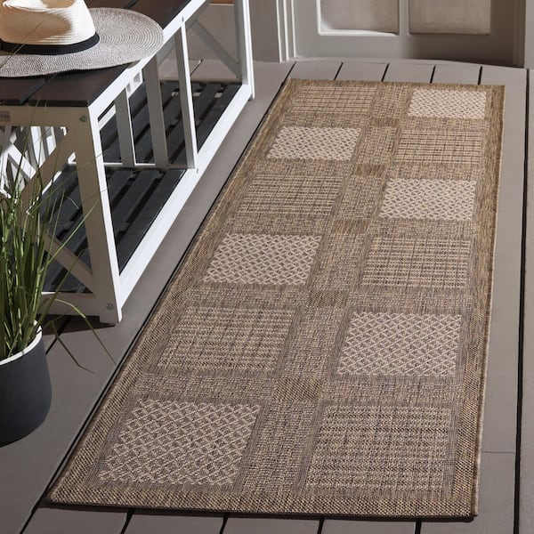 Courtyard Brown/Natural 2 ft. x 7 ft. Border Indoor/Outdoor Patio  Runner Rug