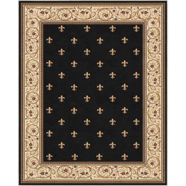 Well Woven Black 5 ft. x 7 ft. Flat-Weave Apollo Fleur De Lis Traditional Oriental Border Area Rug
