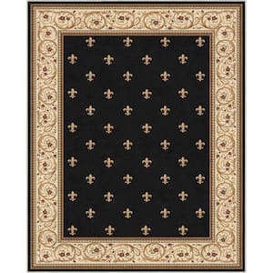 Black 9 ft. 10 in. x 13 ft. Flat-Weave Apollo Fleur De Lis Traditional Oriental Border Area Rug