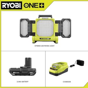 ONE+ 18V Cordless Hybrid 3000 Lumens LED Panel Light Kit with 2.0 Ah Compact Battery and Charger Starter Kit