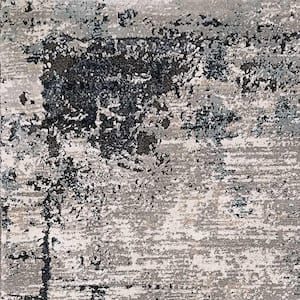 Riley 2 ft. 7 in. X 4 ft. Grey/Blue Abstract Indoor Area Rug