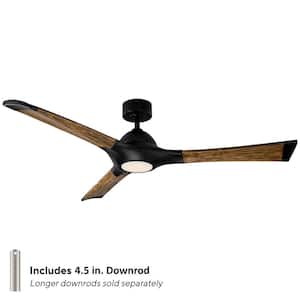 Woody 60 in. Smart Indoor/Outdoor 3-Blade Ceiling Fan Matte Black Distressed Koa with 3000K LED and Remote Control