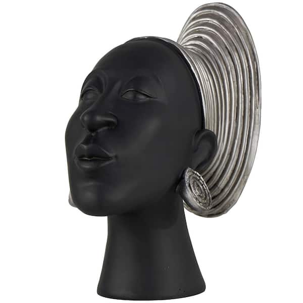 9 in. x 9 in. Black Resin African Woman Sculpture