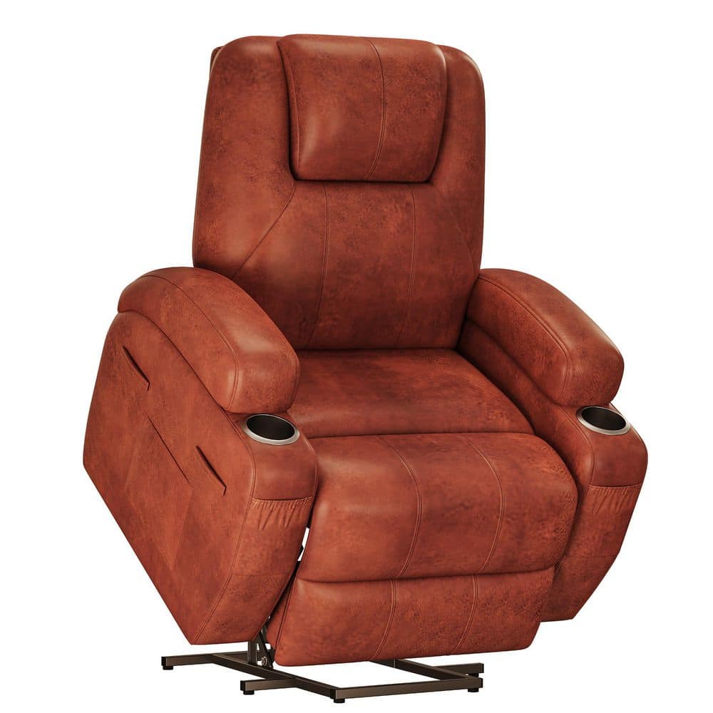 Electric Power Lift Recliner Chair (Leathaire) with Massage for Elderly, Single Sofa with 2 Cup Holders Side Pockets