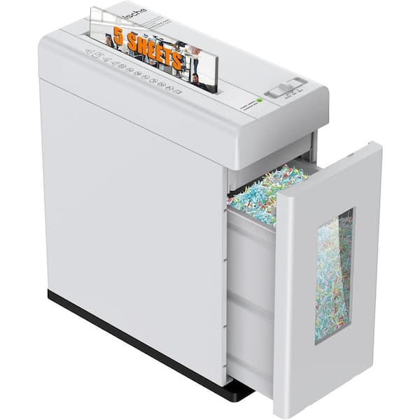 Etokfoks 5-Sheet Micro Cut Paper Shredder with Jam Proof System, P-5 High Security Level and 2.65 gal. Bin in White