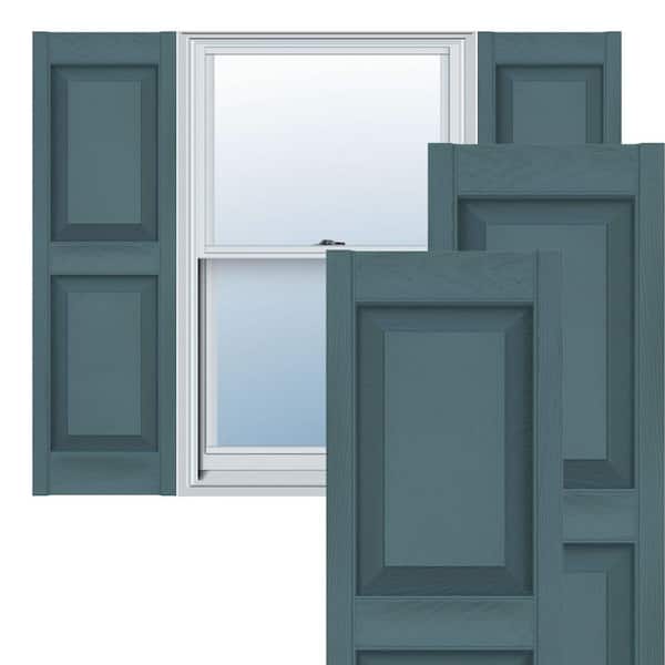 Ekena Millwork 12 in. x 39 in. Lifetime Vinyl Custom Two Equal Raised Panel Shutters Pair Wedgewood Blue