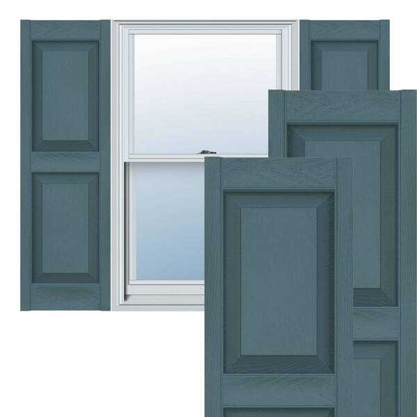 Ekena Millwork 12 in. x 42 in. Lifetime Vinyl TailorMade Two Equal Raised Panel Shutters Pair Wedgewood Blue