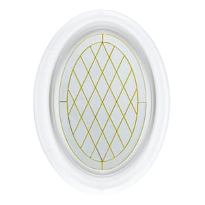 20 in. x 28.5 in. Triple-Pane Oval Vinyl Window with Brass Design, White