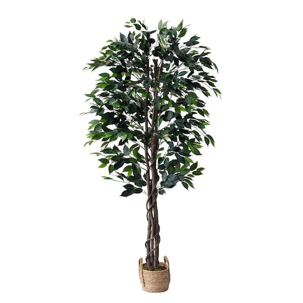 FOREVER LEAF 60 in. Green Artificial Ficus Tree with the Basket
