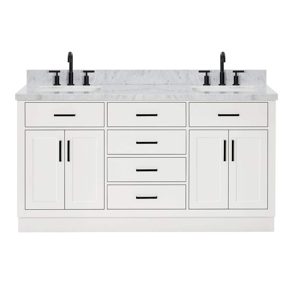 White Marble Top Freestanding Double Vanity with Storage