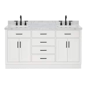 Hepburn 67 in. W x 22 in. D x 36 in. H Double Freestanding Bath Vanity in White with Carrara White Marble Top