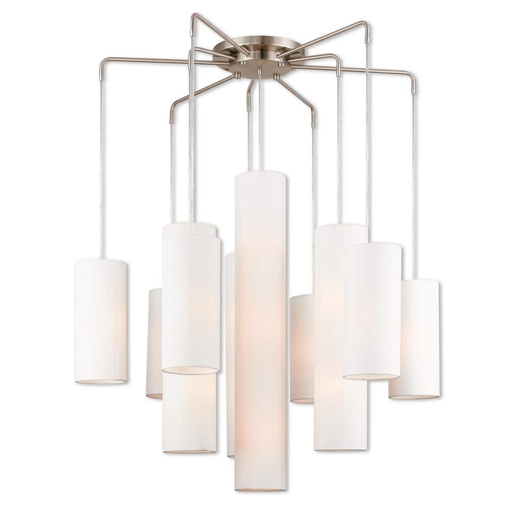 Strathmore Brushed Nickel 15-Light Tiered Foyer Chandelier with Off-White Shades