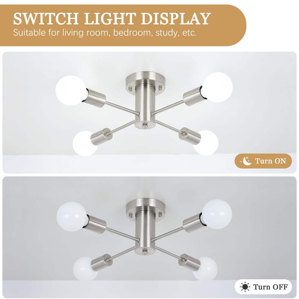 17.5'' Nickel 4-Light Linear Sputnik Ceiling Fixture