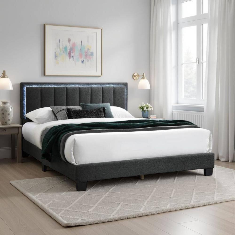 ❉よしさま専用ページ❉ Benjara Gray and Black Wood Frame Queen Size Platform Bed