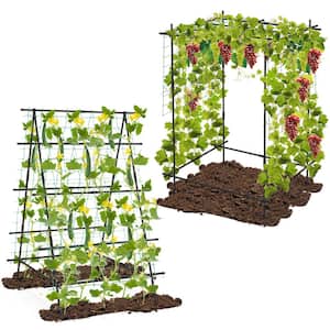 60 in. Metal A-Frame Garden Cucumber Trellis with Netting for Climbing Plants Outdoor