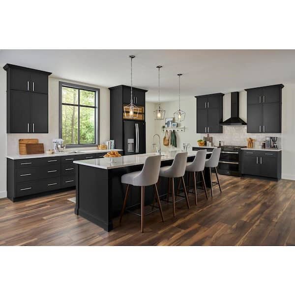 Leyton 30 in. W x 24 in. D x 34.5 in. H Ready to Assemble Plywood Slim Shaker Base Kitchen Cabinet in Raven Black