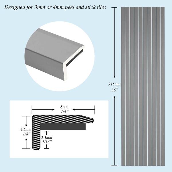 SUNWINGS 10-Pack 12 Inch Peel & Stick Aluminum Tile Trim - Matte Silver Backsplash Edging (1/4" X 12")