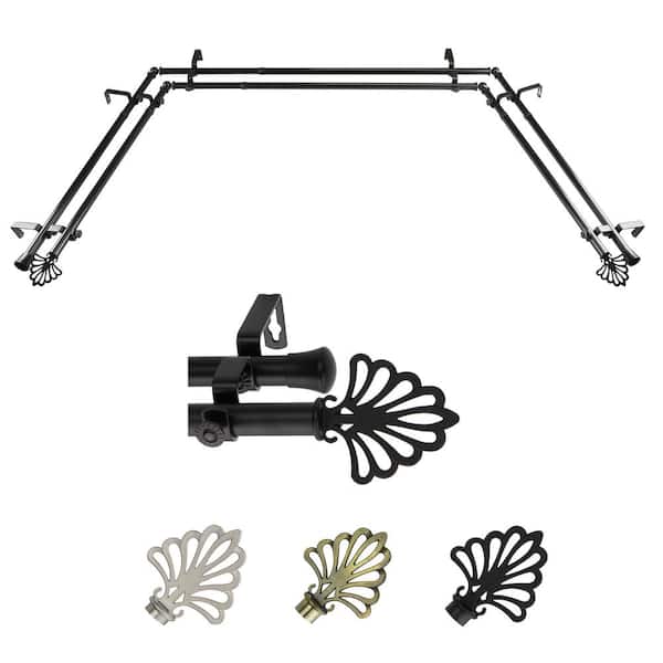 EMOH 13/16" Dia Adjustable 20"-36", 38"-72" Bay Window Double Curtain Rod with Gael Finials in Black