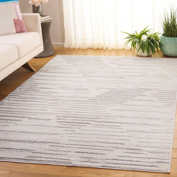 Elmhurst 4 ft. x 6 ft. Ivory/Gray High-Low Diamond Striped Area Rug