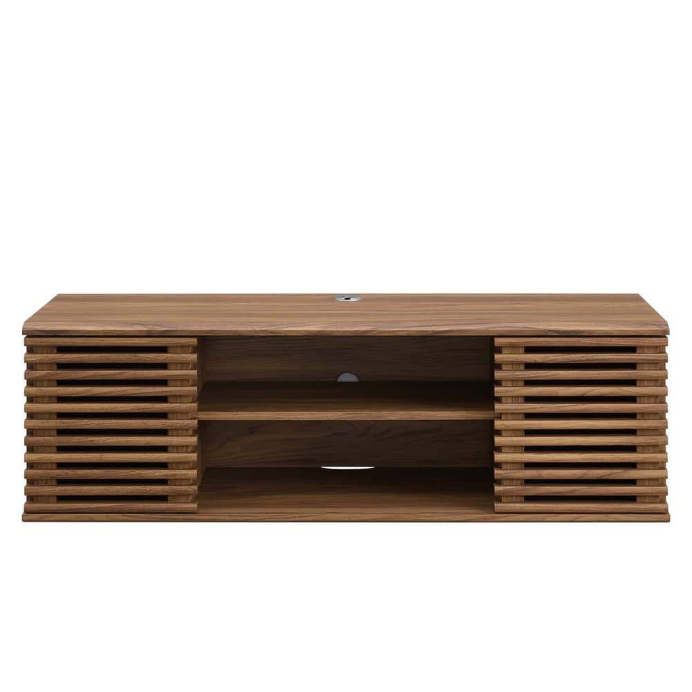Retro Walnut Grain 46" Wall-Mount Media Console with Sliding Doors