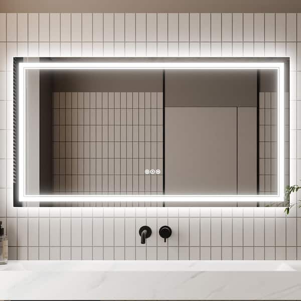 Staykiwi 55 in. W x 30 in. H Rectangular Frameless LED Anti-Fog Wall-Mounted Bathroom Vanity Mirror in White