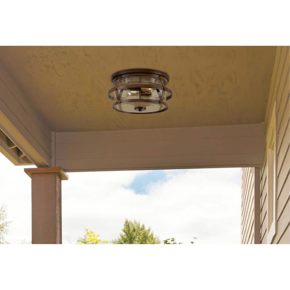 Barnwood and Clear Glass 14-Inch Outdoor Flush Mount Light