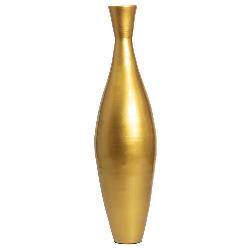 Oversized Gold Bamboo Trumpet Floor Vase - Elegant Modern Accent Piece