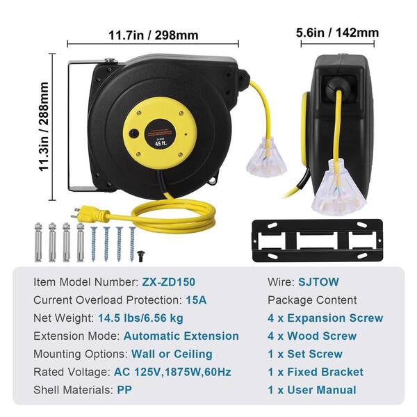 Vebreda 45 ft. 125 V, 12/3 15 Amp Retractable Extension Cord Reel
