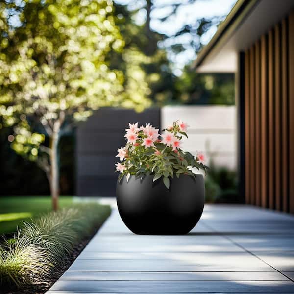 11.5 in. W x 8 in. H Charcoal Black Large Tall Round Concrete Planter / Garden Plant Pot for Indoor and Outdoor