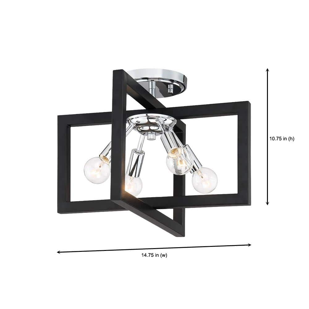 Xander 14'' Chrome Steel Retro Drum Semi-Flush Mount Light