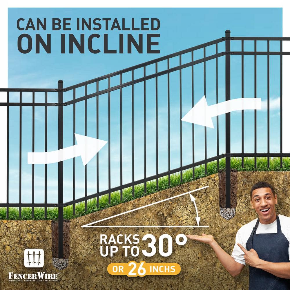 Heavy-Duty Black Metal Flat Top Garden Fence Panels, 4 ft. x 8 ft.