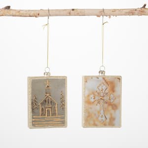 5 in. Gold Church Cross Ornament (Set of 2)