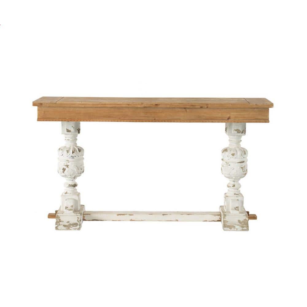 Vintage Whitewashed Mirrored Fir Wood Buffet Table