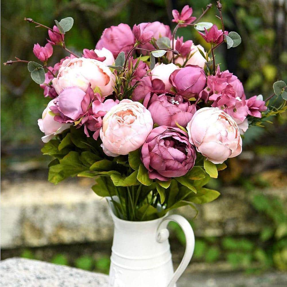 19.7 in. Multi-Colored Indoor Artificial Peony Flower 2-Bouquets