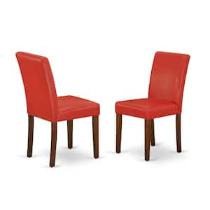 Mahogany, Parsons Dining Chairs - Firebrick Red Faux Leather Padded Chairs, Set Of 2